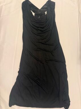 Sleeveless Black Midi Dress with Draped Back